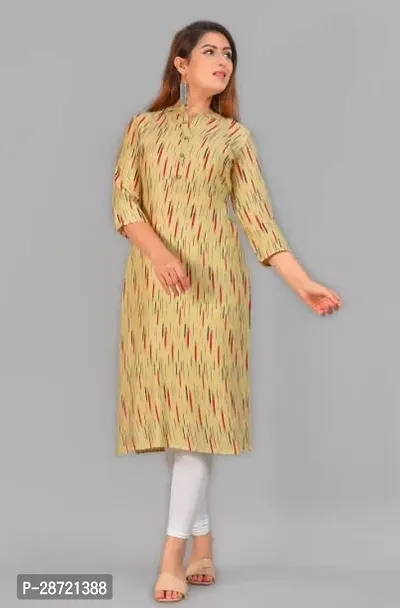 Stylish Yellow Rayon Printed Stitched Kurta For Women