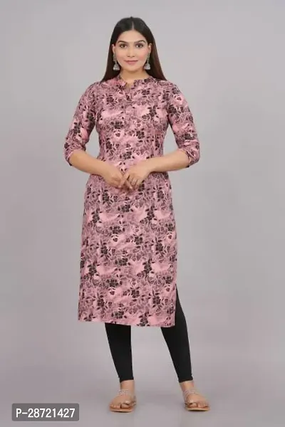 Stylish Pink Rayon Printed Stitched Kurta For Women-thumb0