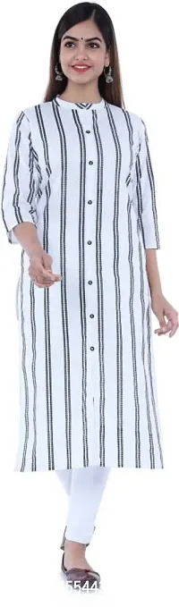 Attractive White Striped Rayon Kurta For Women