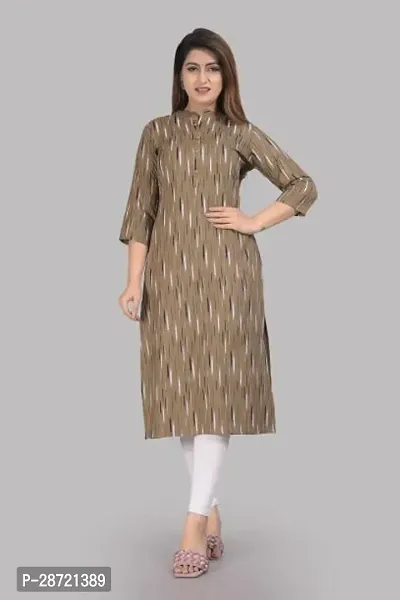 Stylish Beige Rayon Printed Stitched Kurta For Women