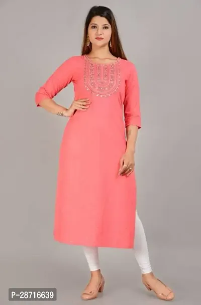 Stylish Peach Rayon Printed Stitched Kurta For Women