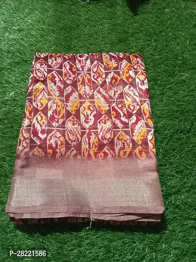 Stylish Maroon Cotton Printed Saree With Blouse Piece Saree For Women-thumb0