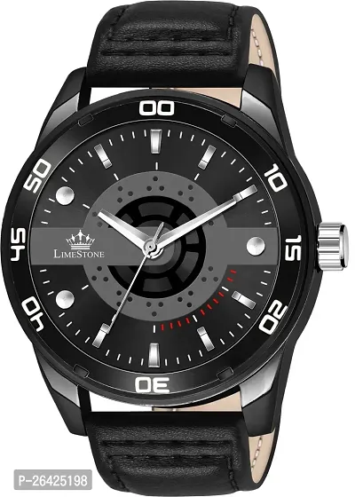 Stylish Black Synthetic Leather Analog Watch For Men