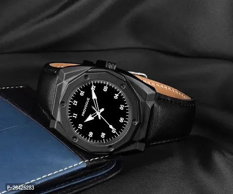 Stylish Black Genuine Leather Analog Watch For Men