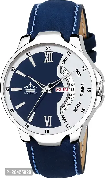 Stylish Blue Synthetic Leather Analog Watch For Men-thumb0