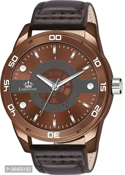 Stylish Brown Synthetic Leather Analog Watch For Men-thumb0