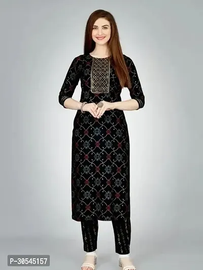 Women Embroidered Rayon Kurta Pant Set-thumb0