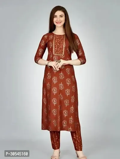 Women Embroidered Rayon Kurta Pant Set-thumb0