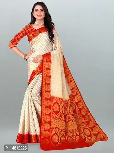 Stylish Nylon Silk White Zari Saree With Blouse Piece