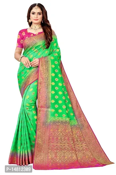 Stylish Nylon Silk Light Green Zari Saree With Blouse Piece