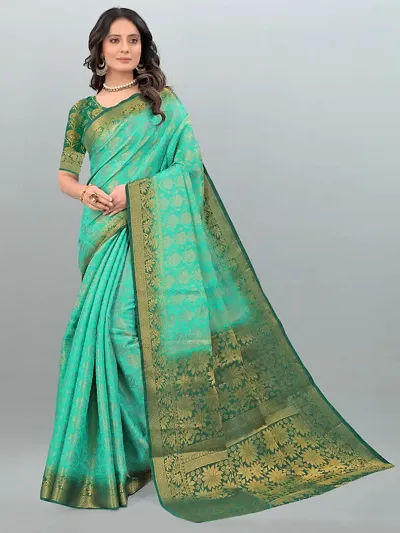  Polyester Blend Saree with Blouse piece 