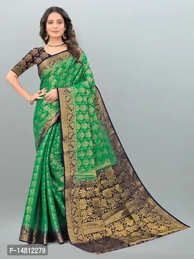 Stylish Nylon Green Zari Saree With Blouse Piece