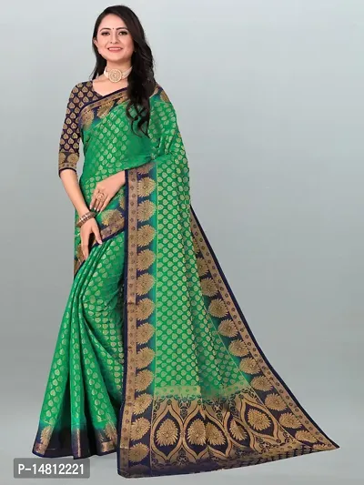Stylish Nylon Silk Green Zari Saree With Blouse Piece-thumb0