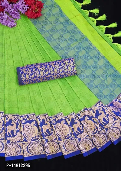 Stylish Jacquard Green Zari Saree With Blouse Piece