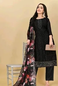 Designer Black Georgette Unstitched Dress Material Top With Bottom Wear And Dupatta Set for Women-thumb1