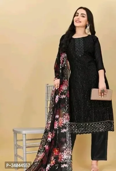 Designer Black Georgette Unstitched Dress Material Top With Bottom Wear And Dupatta Set for Women-thumb2