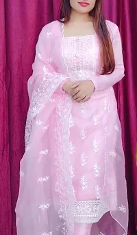 Designer Pink Organza Unstitched Dress Material Top With Bottom Wear And Dupatta Set for Women-thumb3