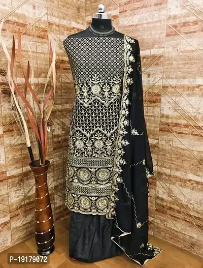 Stylish Black Printed Georgette Dress Material with Dupatta For Women