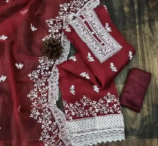 Fancy Organza Unstitched Dress Material with Dupatta