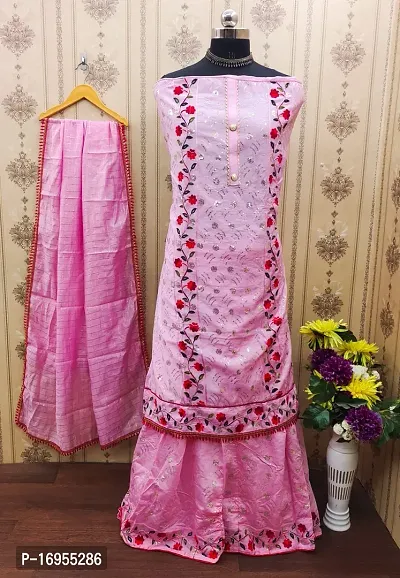 Stylish Chanderi Cotton Dress Material with Dupatta For Women