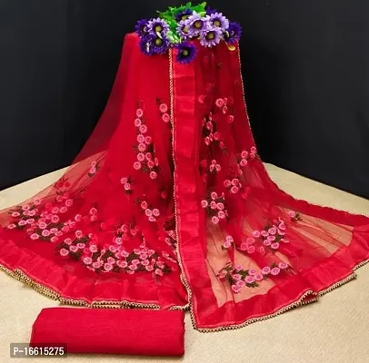 Stylish Red Saree with Blouse piece For Women-thumb0