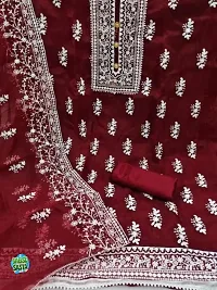 Elegant Red Organza Embroidered Dress Material with Dupatta For Women-thumb2