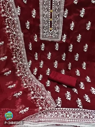 Elegant Red Organza Embroidered Dress Material with Dupatta For Women-thumb3