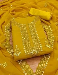 Stylish Yellow Embroidered Georgette Dress Material with Dupatta For Women-thumb4