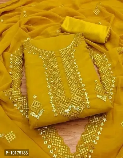 Stylish Yellow Embroidered Georgette Dress Material with Dupatta For Women-thumb5