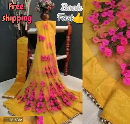 Stylish Yellow Saree with Blouse piece For Women-thumb0