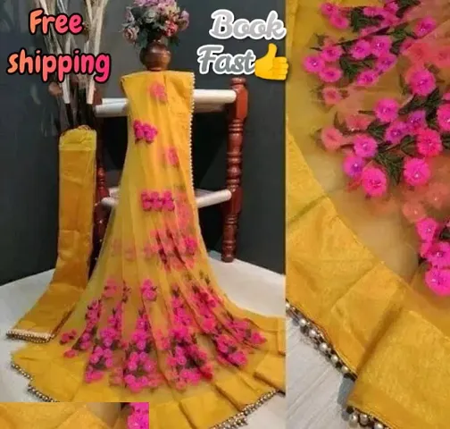 Beautiful Net Saree With Blouse Piece For Women