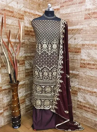 Elegant Aari Work Dress Material With Dupatta For Women