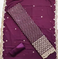 Stylish Purple Printed Georgette Dress Material with Dupatta For Women-thumb1