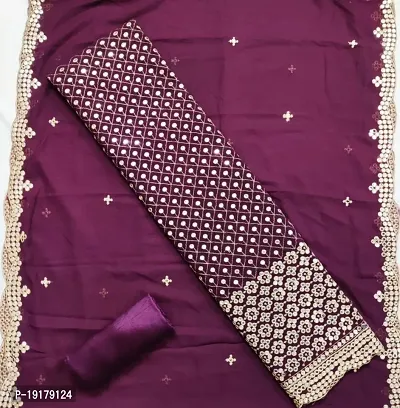 Stylish Purple Printed Georgette Dress Material with Dupatta For Women-thumb2