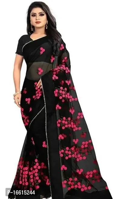 Stylish Black Saree with Blouse piece For Women-thumb0