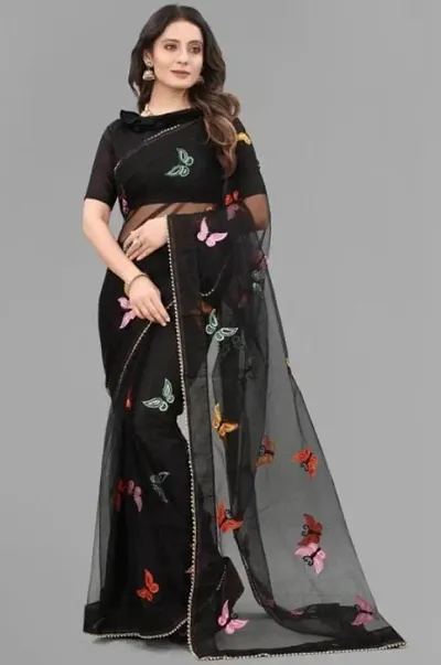 Trendy Embroidered Net Sarees With Blouse Piece