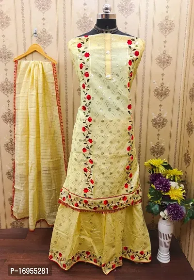 Stylish Chanderi Cotton Dress Material with Dupatta For Women