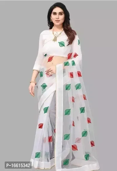 Stylish White Saree with Blouse piece For Women