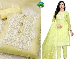 Elegant Yellow Organza Embroidered Dress Material with Dupatta For Women-thumb2