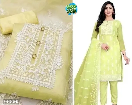 Elegant Yellow Organza Embroidered Dress Material with Dupatta For Women-thumb3