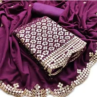 Stylish Purple Printed Georgette Dress Material with Dupatta For Women-thumb2