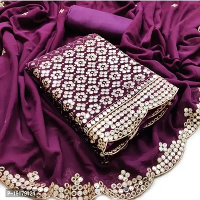 Stylish Purple Printed Georgette Dress Material with Dupatta For Women-thumb3