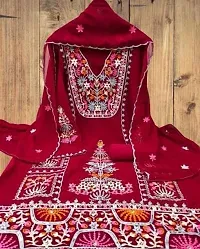 Designer Red Georgette Unstitched Dress Material Top With Bottom Wear And Dupatta Set for Women-thumb2