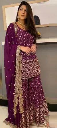 Purple Georgette Embellished Unstitched Dress Material For Women-thumb2