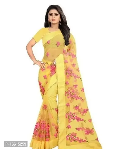 Stylish Yellow Saree with Blouse piece For Women-thumb0