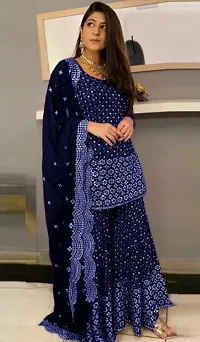 Stylish Blue Embellished Georgette Dress Material with Dupatta For Women-thumb1