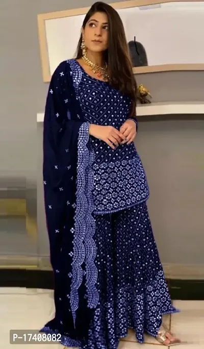 Stylish Blue Embellished Georgette Dress Material with Dupatta For Women-thumb2