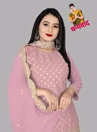 Designer Pink Georgette Unstitched Dress Material Top With Bottom Wear And Dupatta Set for Women-thumb1