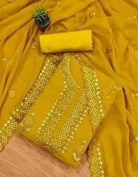 Stylish Yellow Embroidered Georgette Dress Material with Dupatta For Women-thumb3