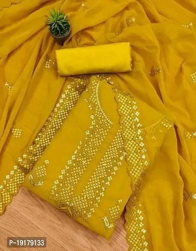 Stylish Yellow Embroidered Georgette Dress Material with Dupatta For Women-thumb4